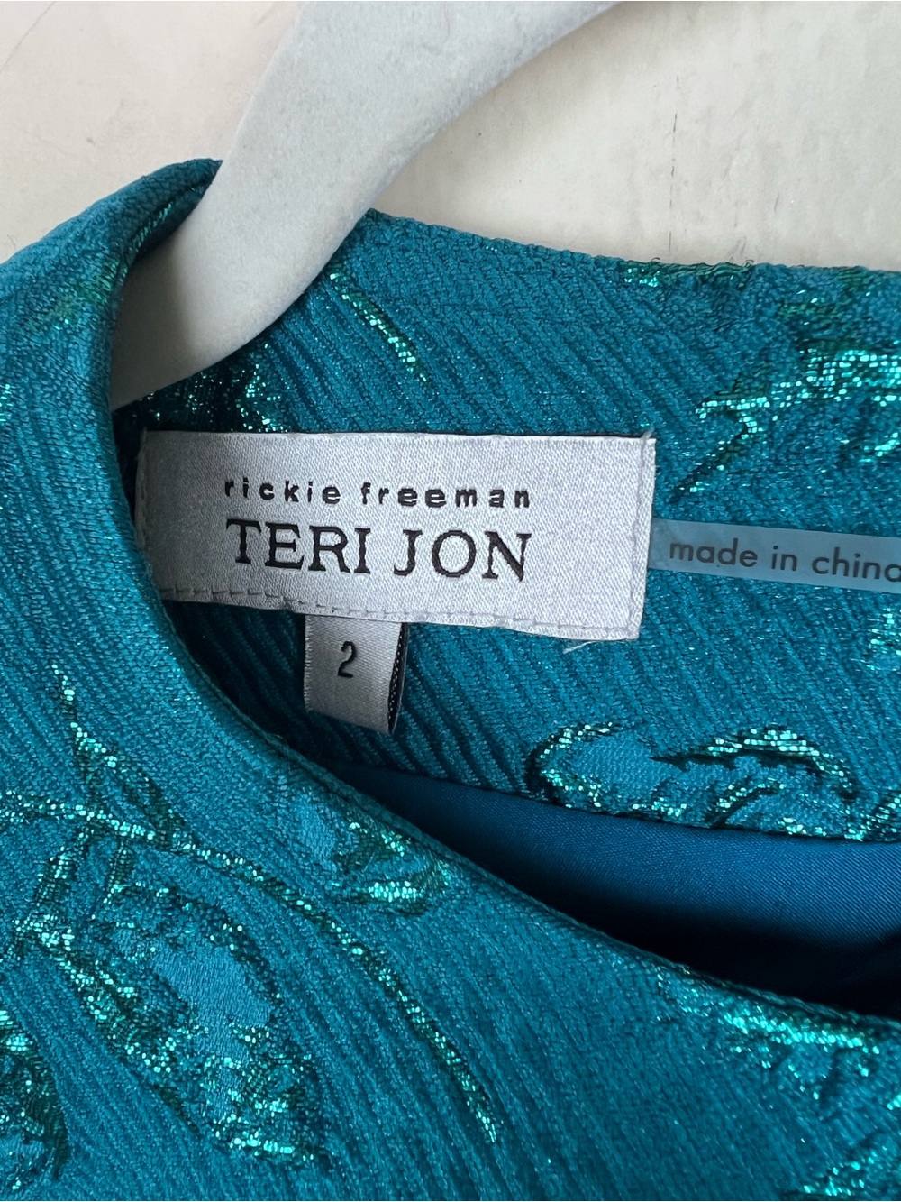 Rickie Freeman for Teri Jon Teal Pleated Floral Jacquard Midi Dress 2 - Picture 4 of 7